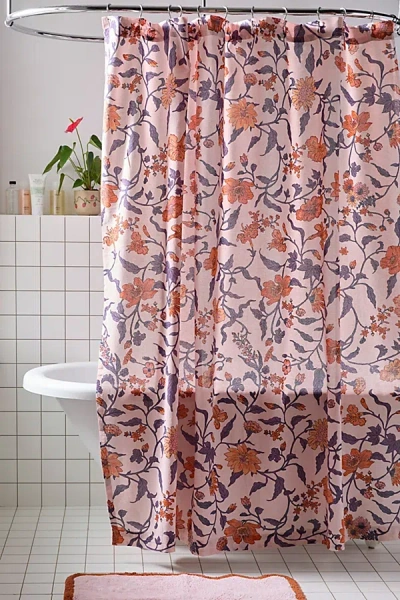Urban Outfitters Ella Vine Floral Shower Curtain In Peach At  In Pink