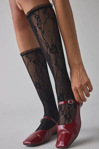 Urban Outfitters Ellie Lace Scrunch Crew Sock In Black, Women's At