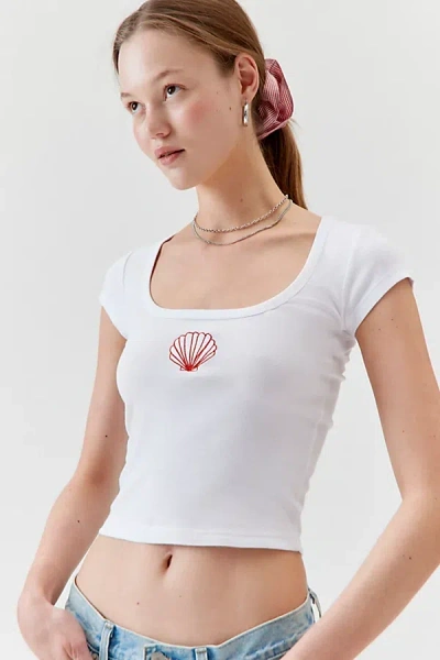 Urban Outfitters Embroidered Beachy Baby Tee In White, Women's At