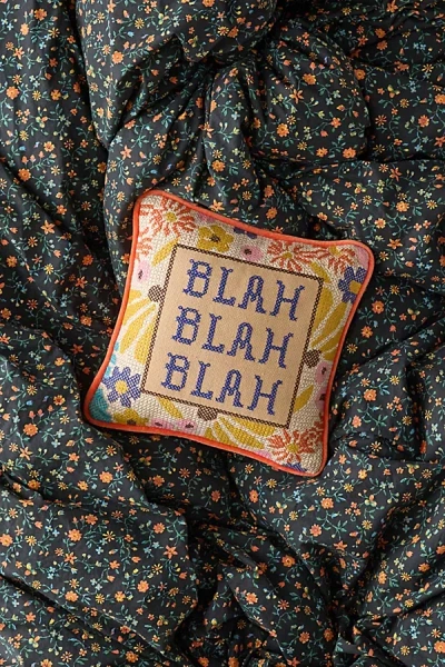 Urban Outfitters Embroidered Blah Blah Blah Cross Stich Throw Pillow In Assorted At