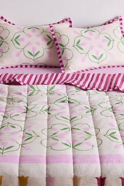 Urban Outfitters Emelia Tulip Striped Reversible Quilt In Cream At  In Multi