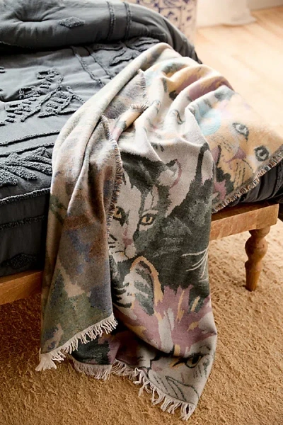 Urban Outfitters Emile Cozy Art Throw Blanket In Cats At  In Animal Print