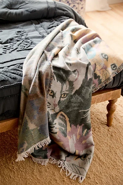 Urban Outfitters Emile Cozy Art Throw Blanket In Cats At