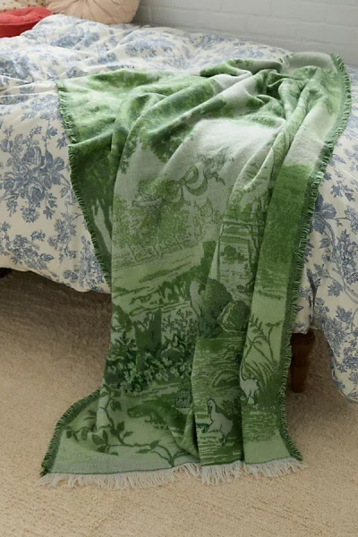 Urban Outfitters Emile Cozy Art Throw Blanket In Goose Toile At  In Green