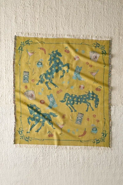 Urban Outfitters Emile Cozy Art Throw Blanket In Roan Ponies At  In Yellow