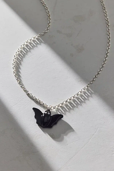 Urban Outfitters Enameled Bat Pendant Necklace In Black, Women's At