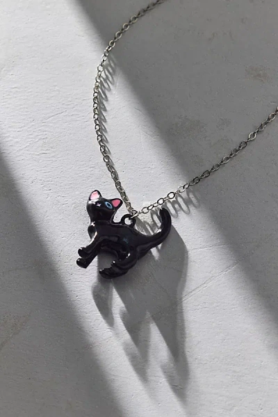 Urban Outfitters Enameled Black Cat Pendant Necklace In Black, Women's At