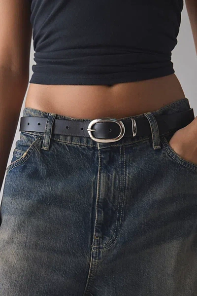 Urban Outfitters Essential Oval Buckle Leather Belt In Black/silver, Women's At  In Multi