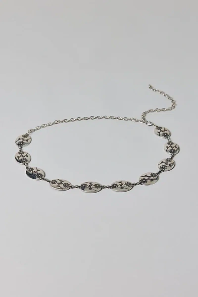 Urban Outfitters Etched Flower Metal Chain Belt In Silver, Women's At