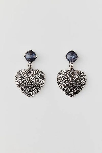 Urban Outfitters Etched Heart Earring In Silver Burn, Women's At  In Metallic