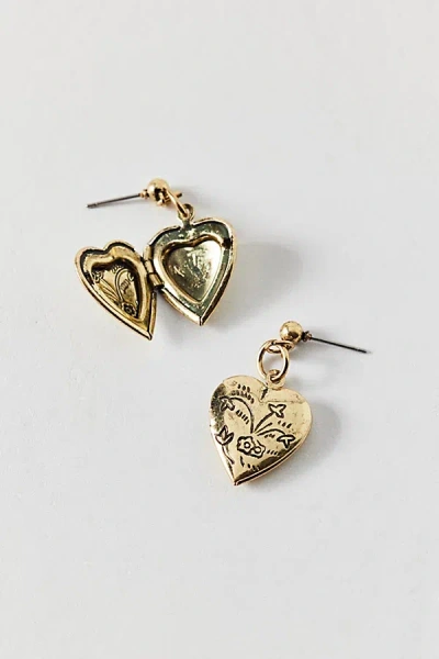 Urban Outfitters Etched Heart Locket Earring In Gold, Women's At