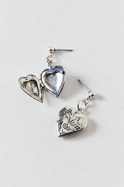 Urban Outfitters Etched Heart Locket Earring In Silver, Women's At  In Metallic