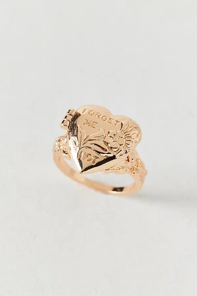 Urban Outfitters Etched Heart Locket Ring In Gold Forget Me Not, Women's At