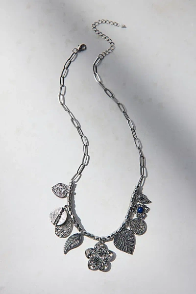 Urban Outfitters Etched Metal Charm Necklace In Silver, Women's At  In Metallic