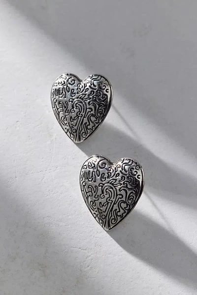 Urban Outfitters Etched Metal Heart Earring In Silver, Women's At