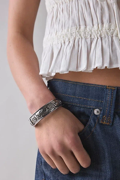 Urban Outfitters Etched Metal Hinged Bangle Bracelet In Silver, Women's At