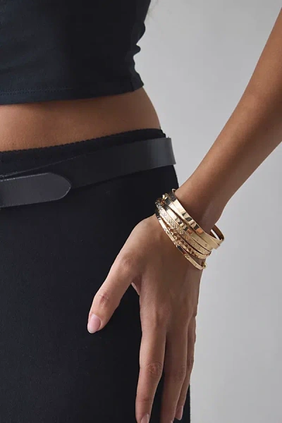 Urban Outfitters Etched Metal Open Cuff Bracelet Set In Gold, Women's At