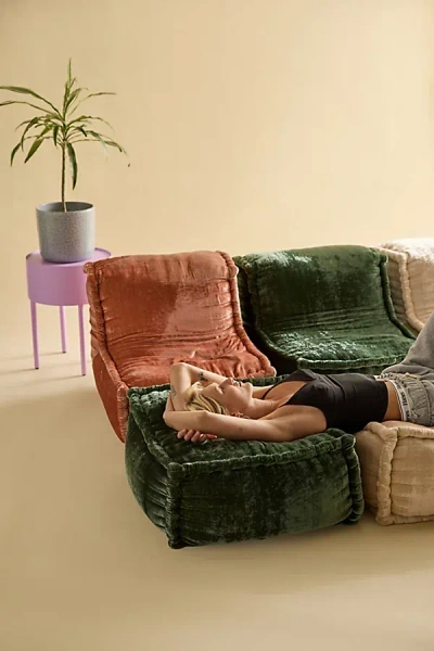Urban Outfitters Evie Square Velvet Bean Bag Ottoman In Green At