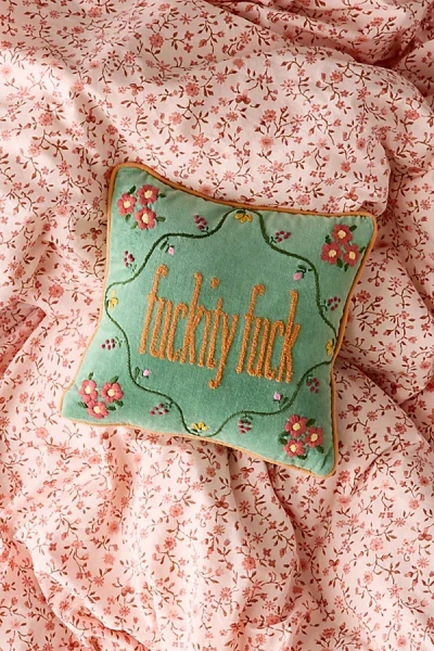 Urban Outfitters F*** Velvet Embroidered Throw Pillow In Green At