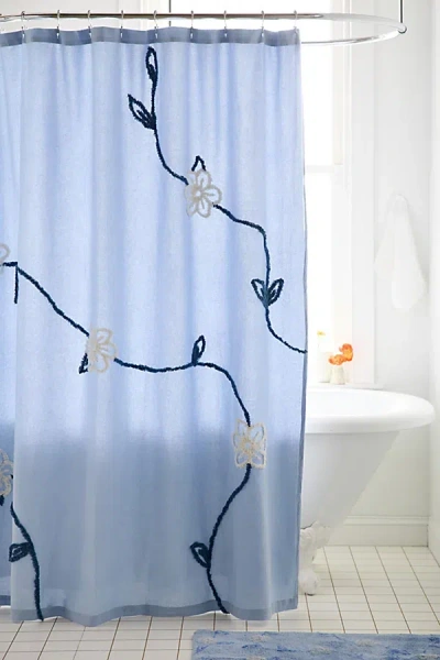 Urban Outfitters Falling Vines Floral Tufted Shower Curtain In Blue At