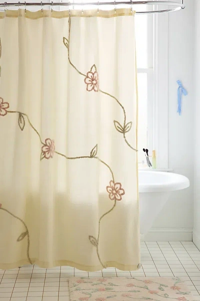 Urban Outfitters Falling Vines Floral Tufted Shower Curtain In White At