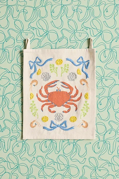 Urban Outfitters Fancy Crab Embroidered Flag Tapestry In Cream At