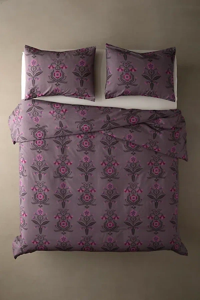 Urban Outfitters Farida Woodblock Breezy Cotton Percale Duvet Cover In Black At  In Purple