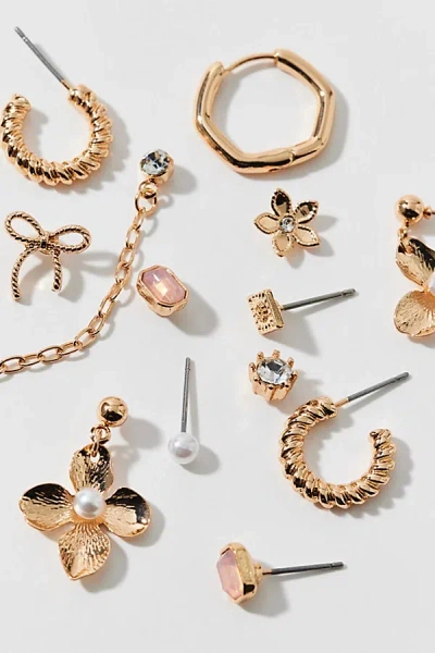Urban Outfitters Faye Bows And More Post & Hoop Earring Set In Gold, Women's At