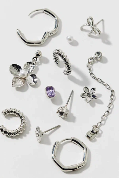 Urban Outfitters Faye Bows And More Post & Hoop Earring Set In Silver, Women's At  In Silver