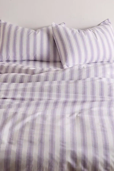 Urban Outfitters Feathered Striped Brushed Cotton Duvet Cover Set In White At  In Purple