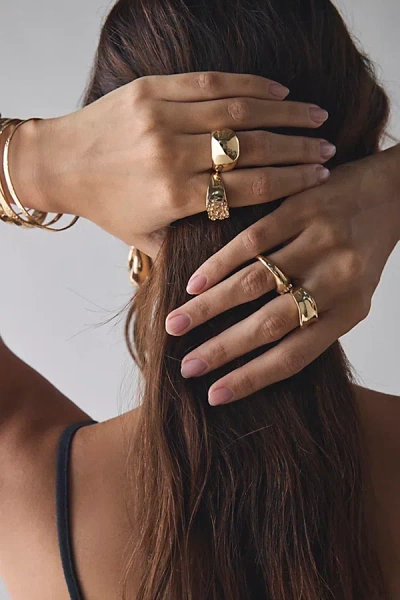 Urban Outfitters Felicity Floral Metal Ring Set In Gold, Women's At