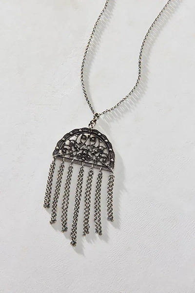 Urban Outfitters Filigree Fringe Pendant Layered Necklace In Silver, Women's At  In Black