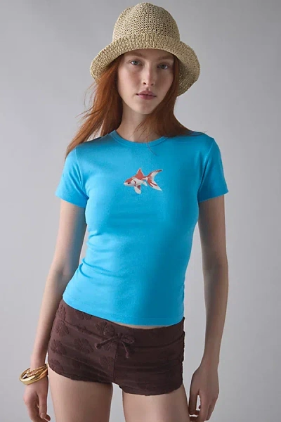 Urban Outfitters Fish Friends Graphic Baby Tee In Light Blue, Women's At