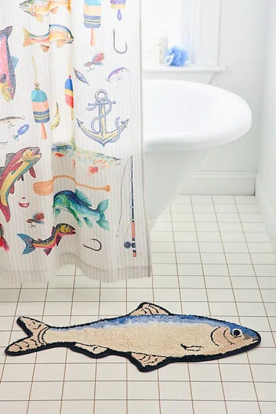 Urban Outfitters Fish Shaped Plush Tufted Bath Mat In Blue At