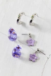 Urban Outfitters Flora Post And Hoop Earring Set In Silver/lavender, Women's At