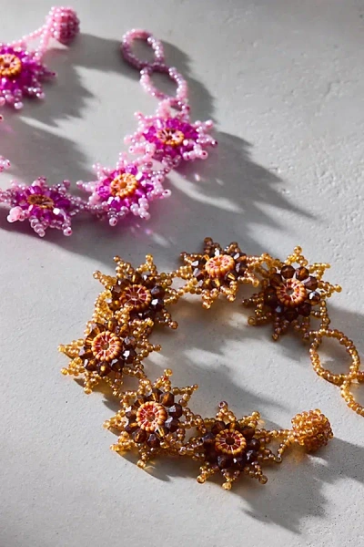 Urban Outfitters Floral Beaded Bracelet In Brown, Women's At