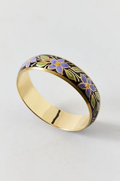 Urban Outfitters Floral Enamel Bangle Bracelet In Black, Women's At