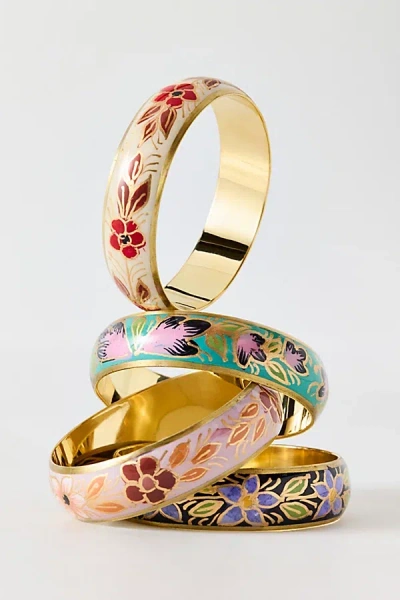 Urban Outfitters Floral Enamel Bangle Bracelet In Ivory, Women's At