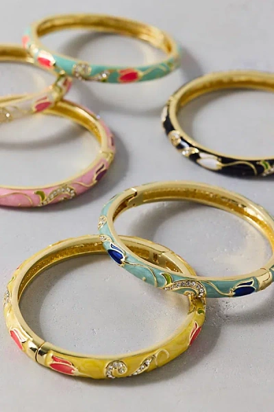 Urban Outfitters Floral Enameled Bangle Bracelet In Lilac, Women's At  In Gold