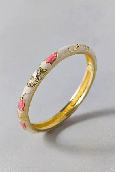 Urban Outfitters Floral Enameled Bangle Bracelet In Pink, Women's At  In Gold
