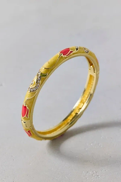 Urban Outfitters Floral Enameled Bangle Bracelet In Yellow, Women's At