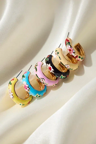 Urban Outfitters Floral Enameled Hoop Earring In Black, Women's At  In Multi