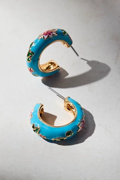 Urban Outfitters Floral Enameled Hoop Earring In Blue, Women's At