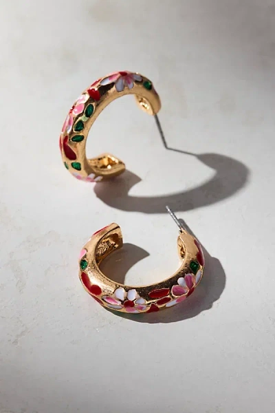 Urban Outfitters Floral Enameled Hoop Earring In Gold, Women's At