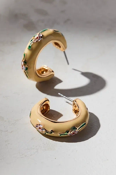 Urban Outfitters Floral Enameled Hoop Earring In Light Yellow, Women's At  In Gold