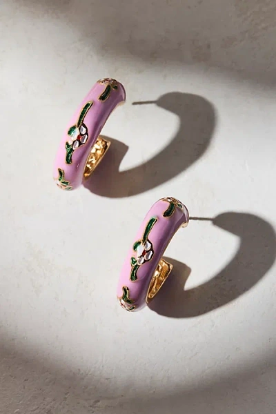 Urban Outfitters Floral Enameled Hoop Earring In Lilac, Women's At  In Purple