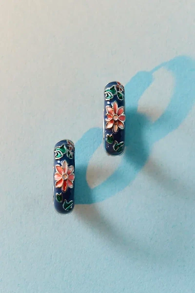 Urban Outfitters Floral Enameled Metal Hoop Earring In Blue, Women's At