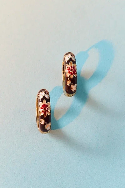 Urban Outfitters Floral Enameled Metal Hoop Earring In Brown, Women's At