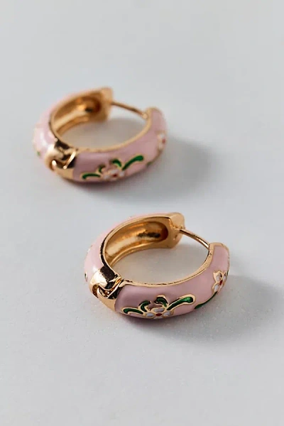 Urban Outfitters Floral Enameled Metal Hoop Earring In Pink, Women's At