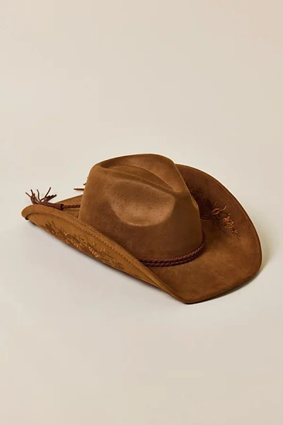 Urban Outfitters Floral Faux Suede Cowboy Hat In Brown, Women's At